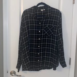 Gap Size XXL Black and White Plaid Long Sleeve Button Down Top